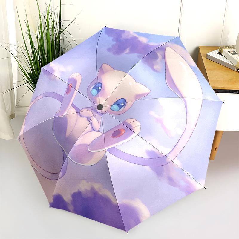 Mew Cartoon pattern, automatic folding umbrella, portable and foldable design, 8 ribs, a Christmas or birthday gift.