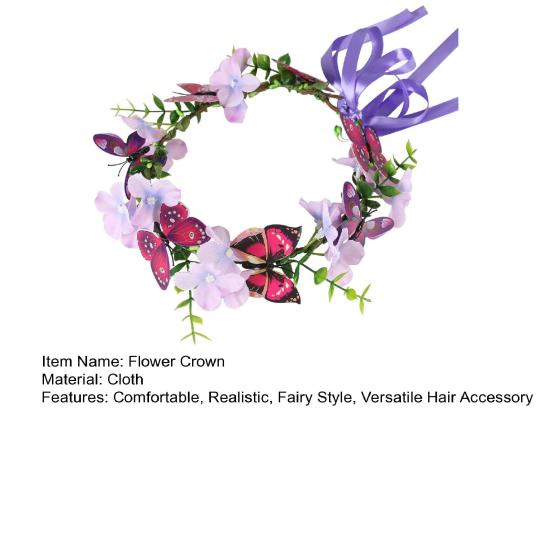 Butterfly Flower Crown Brides Bridesmaids Bohemian Flower Crown Fairy Style Hair Wreath Floral Headband for Wedding Flower Girls