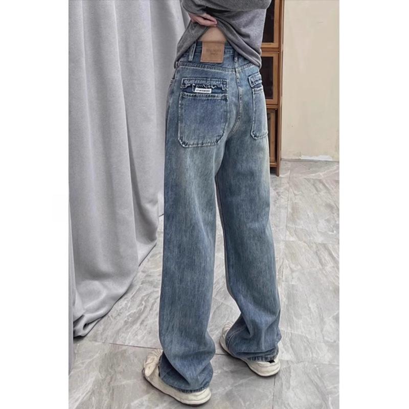 Women's Retro Blue High Waist Wide Leg Jeans for Autumn/Winter - Plus Size Slimming Straight Leg Pants for Pear Shapes