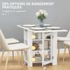 Kitchen table folding removable dining table 3 shelves 2 drop leaves modern design 120 x 60 x 75 cm white