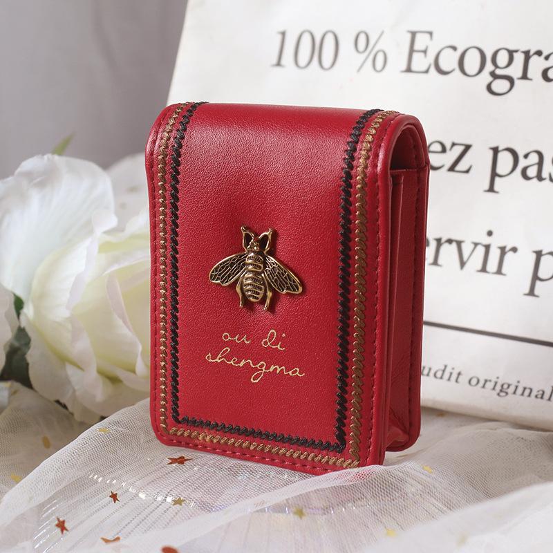 

New Women Lipstick Wallets Fashion Brand Portable Makeup Bag with Mirror Lipstic Case Embroidery Woman Leather Storage Box Purse бордовий