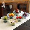 Chinese Ru Kiln Blue and White High-Footed Ceramic Plate for Fruit, Tea, Snacks, Pastries, and Living Room Decor