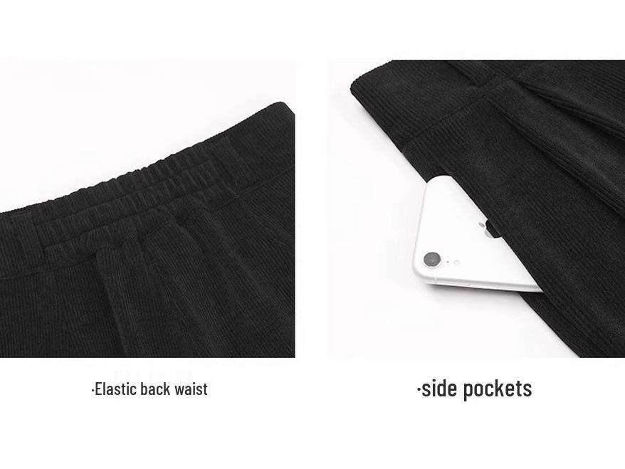 Women's White Corduroy Wide-Leg Pants with Velvet Lining, Petite Fit, Straight Leg - Autumn/Winter.