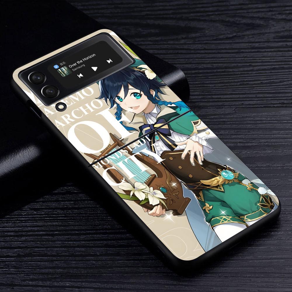 Barbatos Genshin Impact Case for Samsung Galaxy Z Flip4 Flip3 5G PC Hard Cell Phone Shell Z Flip 4 3 Black Zflip4 Zflip3 Cover