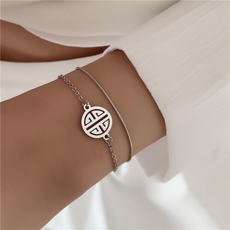 Double Layer Korean Fashion Titanium Steel Friendship Bracelet for Women - Simple, Stylish, and Trendy