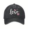 Love Butterfly Print Denim Washed Baseball Cap Vintage Polyester Casual Adjustable Hat Unisex