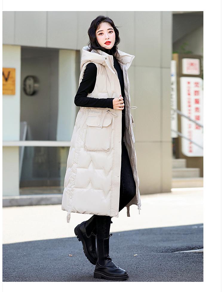 Damen Herbst Winter Kapuzen Ärmelloser Langer Weste Mantel Oberbekleidung Daunenjacke Baumwolle Gepolsterte Parkas Weste