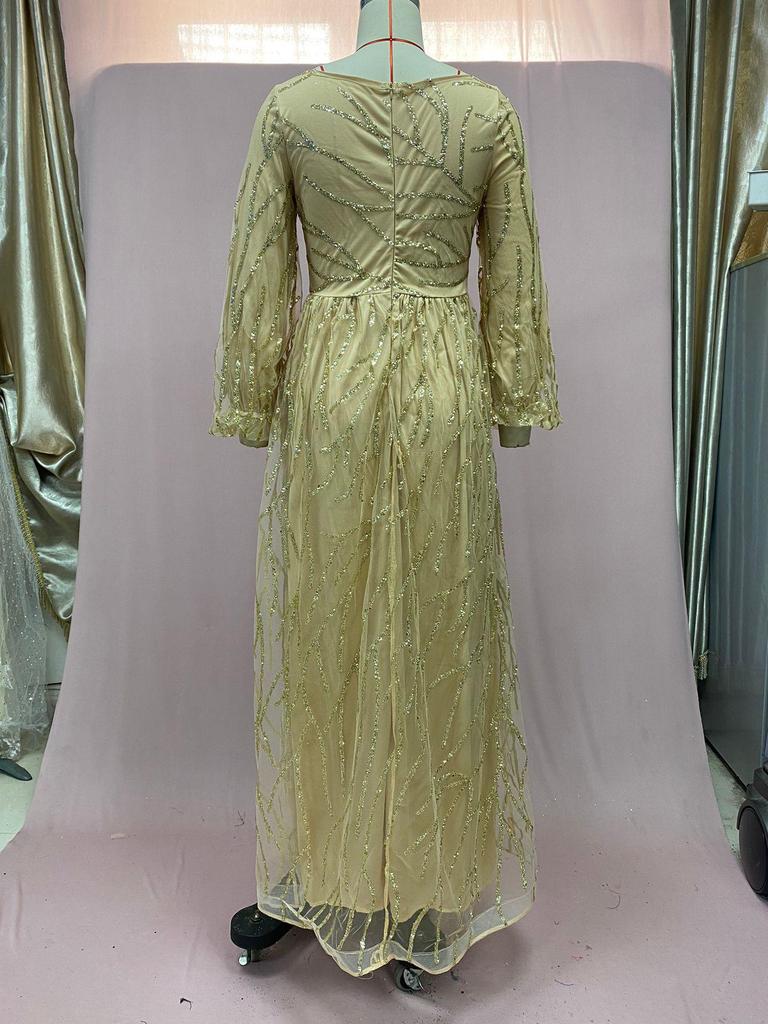 2025 Luxurious Gold Beaded Evening Gown - Sexy Socialite Queen