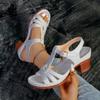 New Large-size Sandals Women's Summer Solid Color Fish Mouth Thick Heel One-word Buckle High-heeled Sandals