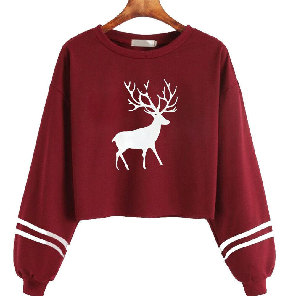 Buy Women Casual Long Sleeve O Neck Deer Print Sweatshirt Tops Blouse ...