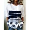Women's Geometric Striped Print Casual Blouse, Button Tie Front Loose Top with Pockets for Spring Summer Daily Wear