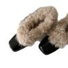 Soft leather version~ Square head fluffy shoes with one pedal, retro velvet to keep warm, Mary Jane small leather shoes, cotton shoes, thick heels, si