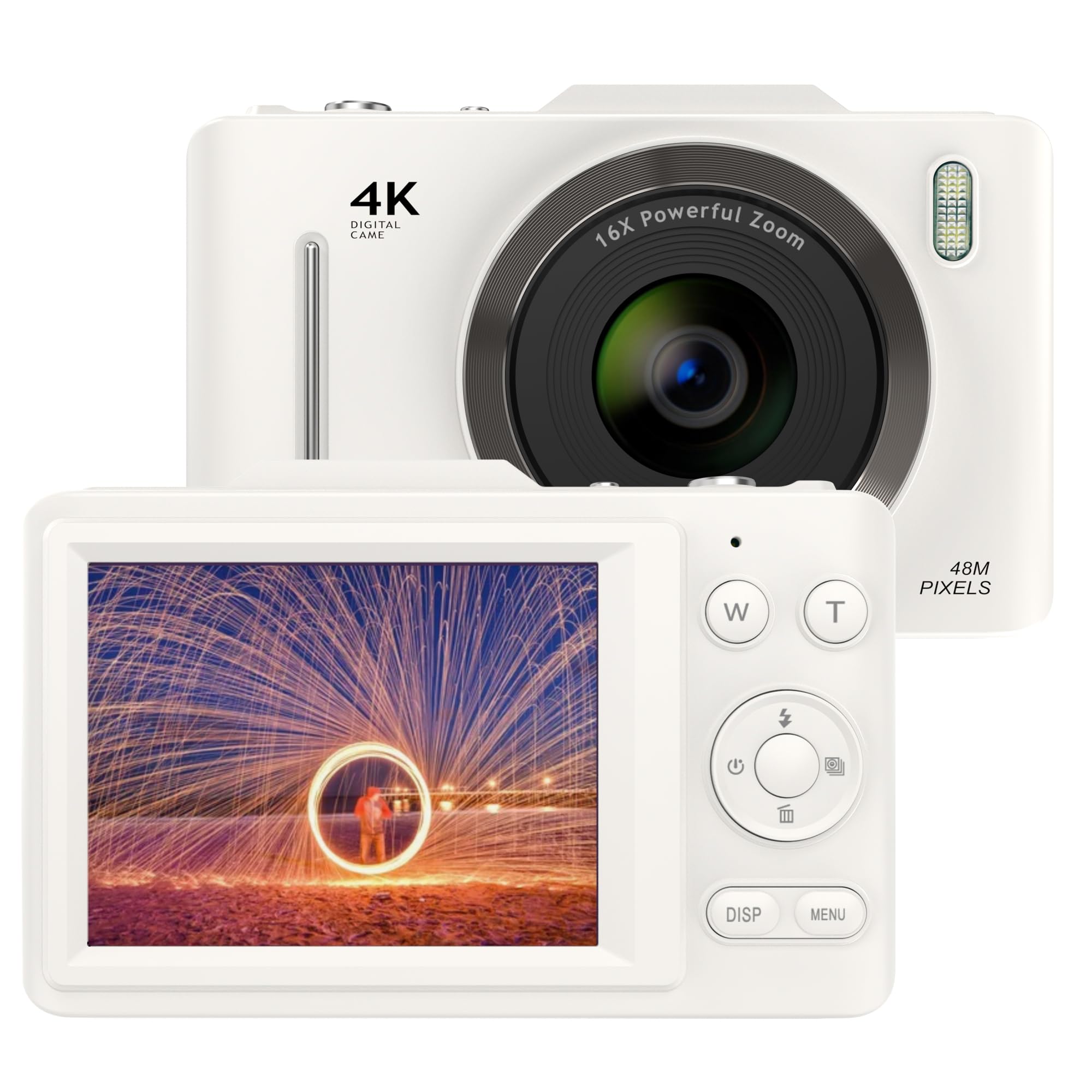 

Цифрова цифрова компактна цифрова камера 4K із роздільною здатністю 68 мільйонів пікселів, HD 1080P, цифрова відеокамера для автофокусування Цифрова 16-кратна різдвяна кишенькова камера на день народження для 32 ГБ Micro SD білий