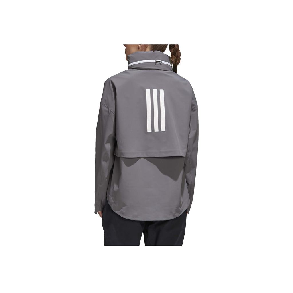 Adidas Myshelter Outdoor Sports Hooded Rain Jacket 3M Striped Reflective Solid Color Women Jacket Gray GE5859