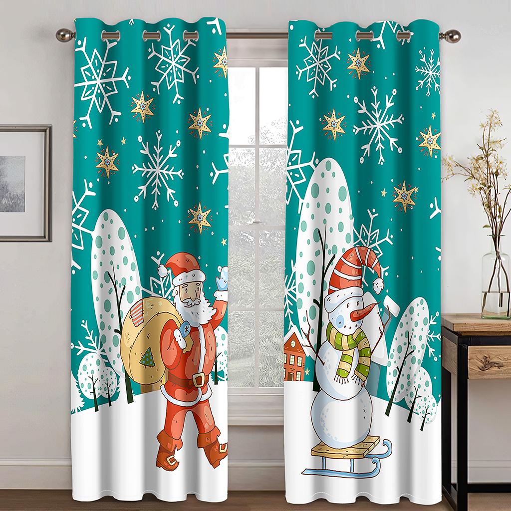 

Ночной стиль Kawaii Рождественский занавес Украшение Санта-Клауса Шторы Лось Мультфильм Машина Рождественская елка Узор Украшения W132cm x H160cm&Grommet