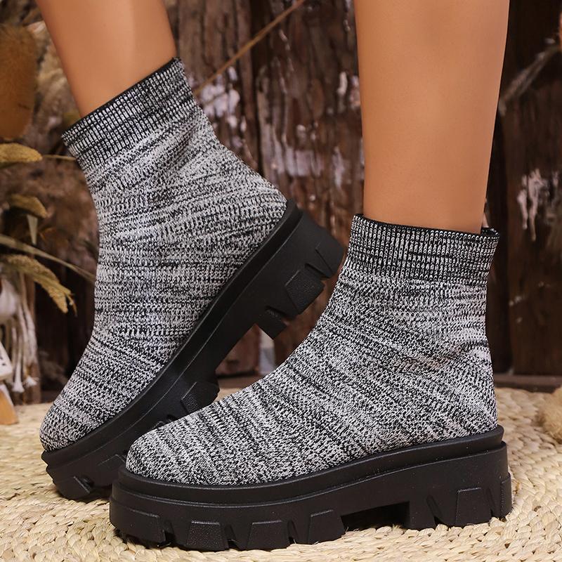 Fashion Fashion Knitting Platform Boots for Women Autumn Winter High Top Casual Socks Shoes Woman Thick Sole Non Slip Ankle Botas Mujer
