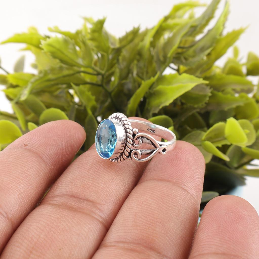 Rare Swiss Blue Topaz Gemstone 925 Sterling Silver Jewelry Handmade Promise Ring RR-8-4