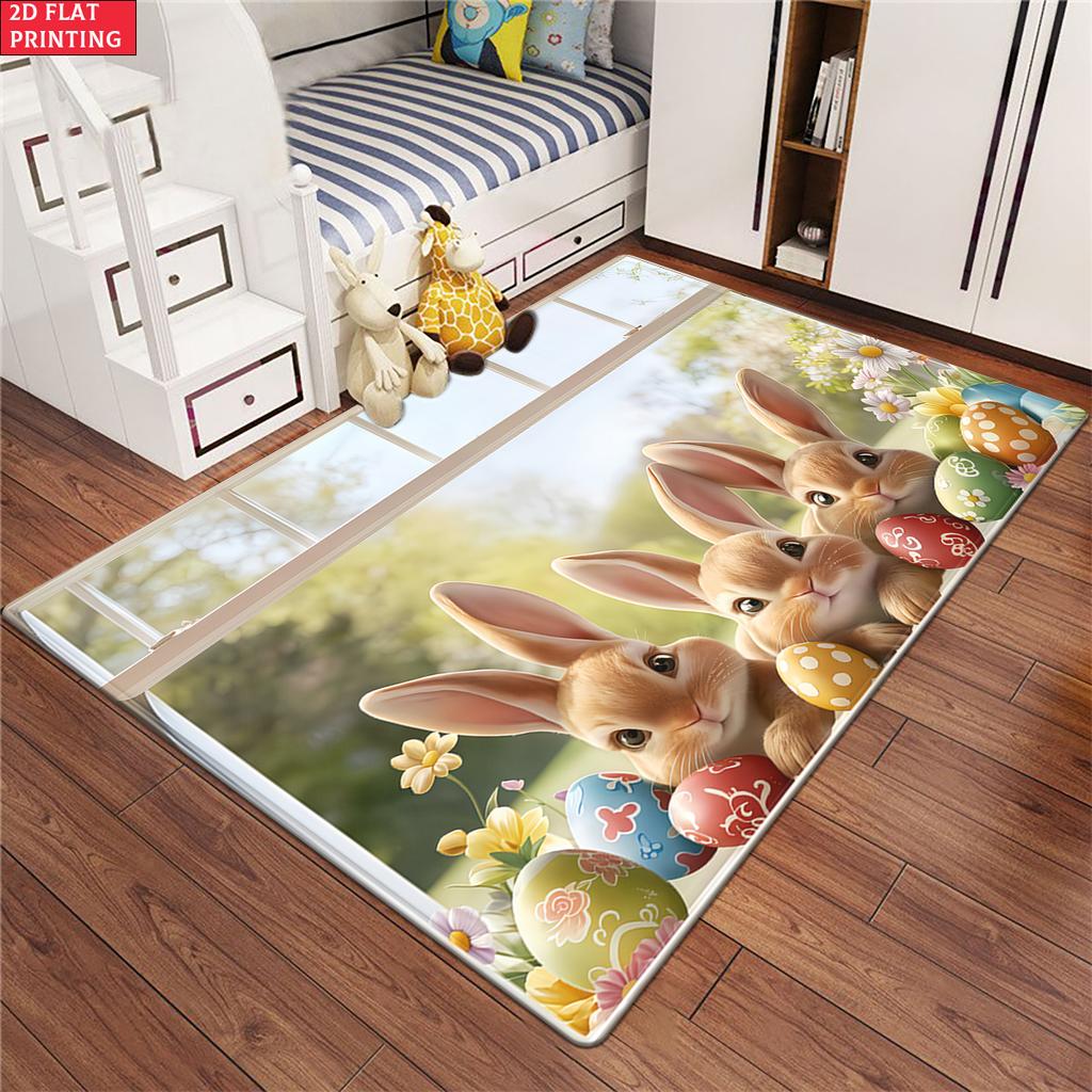 Whimsical Easter Bunny Large Room Carpet Non Slip Cartoon Kids Bedroom Living Room Floor Mat Home Decor Children's Play Carpet