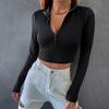 European and American Women's Clothing Spring and Summer Slim-fit Short Knitted Long-sleeved T-shirt Stand-up Collar Y2K Spice Girl Top