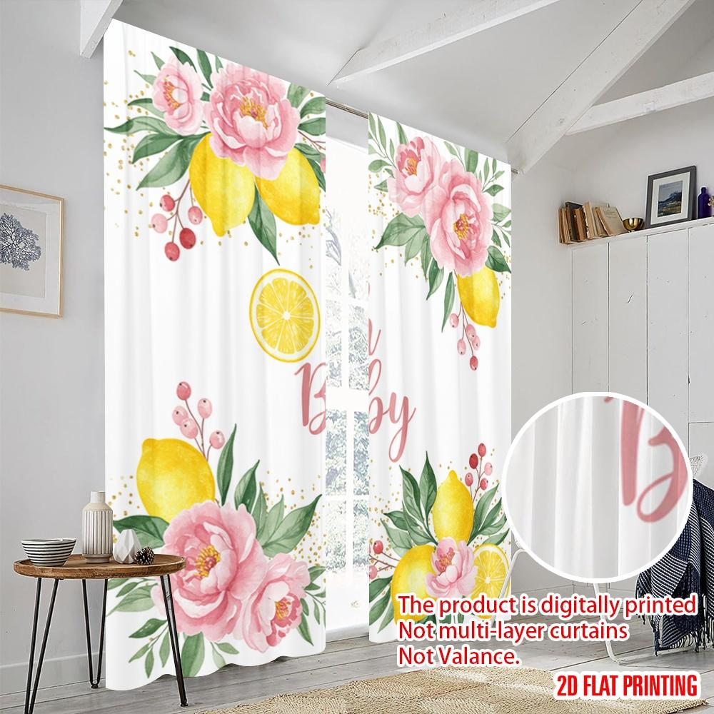 2pcs 2D flat printing Window Treatment Curtains Oh Baby Lemon Flowers Fabric Without Electricity Family Party Perfect for Home