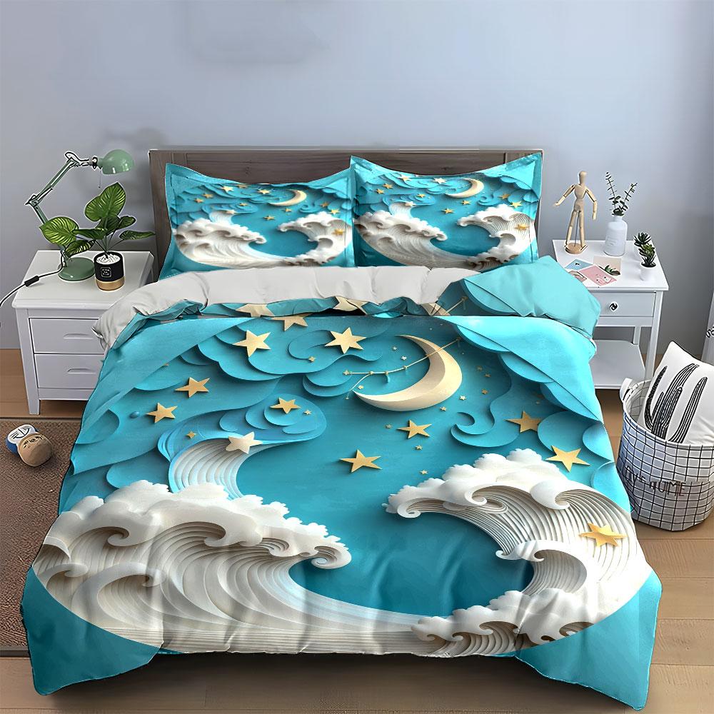 Moon Star Ocean Decor Set Soft Comfortable Duvet Cover Bedding Set Included 1*Duvet Cover & 2*Pillowcases, Gift