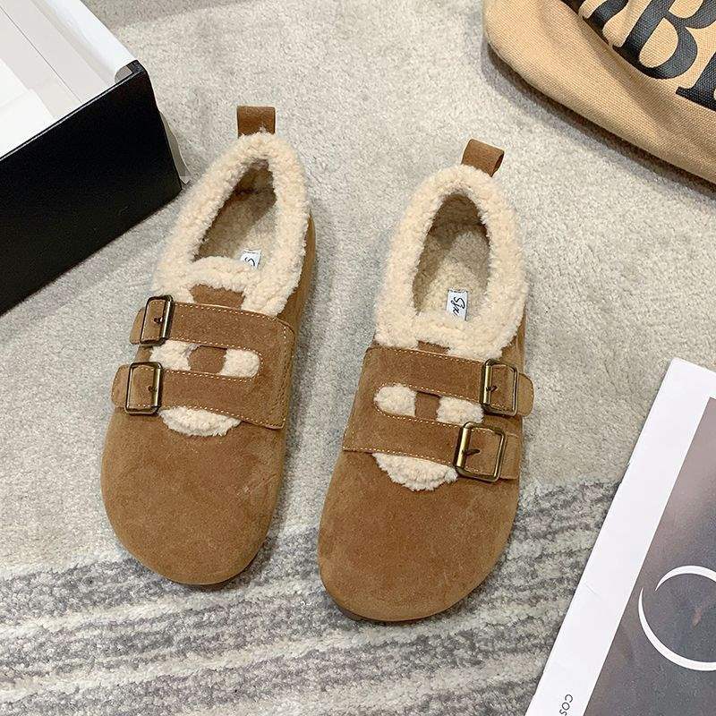 

New Chinese Birkenstocks winter velvet 2025 new wasteland wind winter cotton slippers bag heel lazy pedal 35