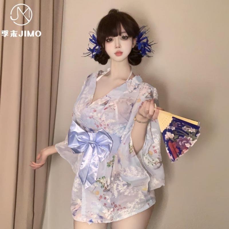 Sexy lingerie Tokyo god girl * sweet bow sexy print embroidered kimono bathrobe chiffon nightgown