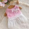 Breathable Dog Clothing Knitted Sleeveless Dress, White Tutu Puppy Princess Cute Girl Dress Pet for Summer with Lace Faux Pearl Bow, Female Small Dogs