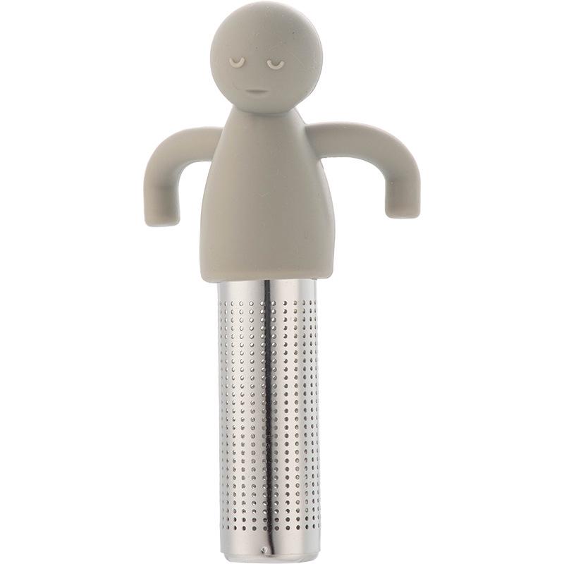 Креативный гуманоидный силиконовый и нержавеющий заварник и ситечко для чая светло-серый