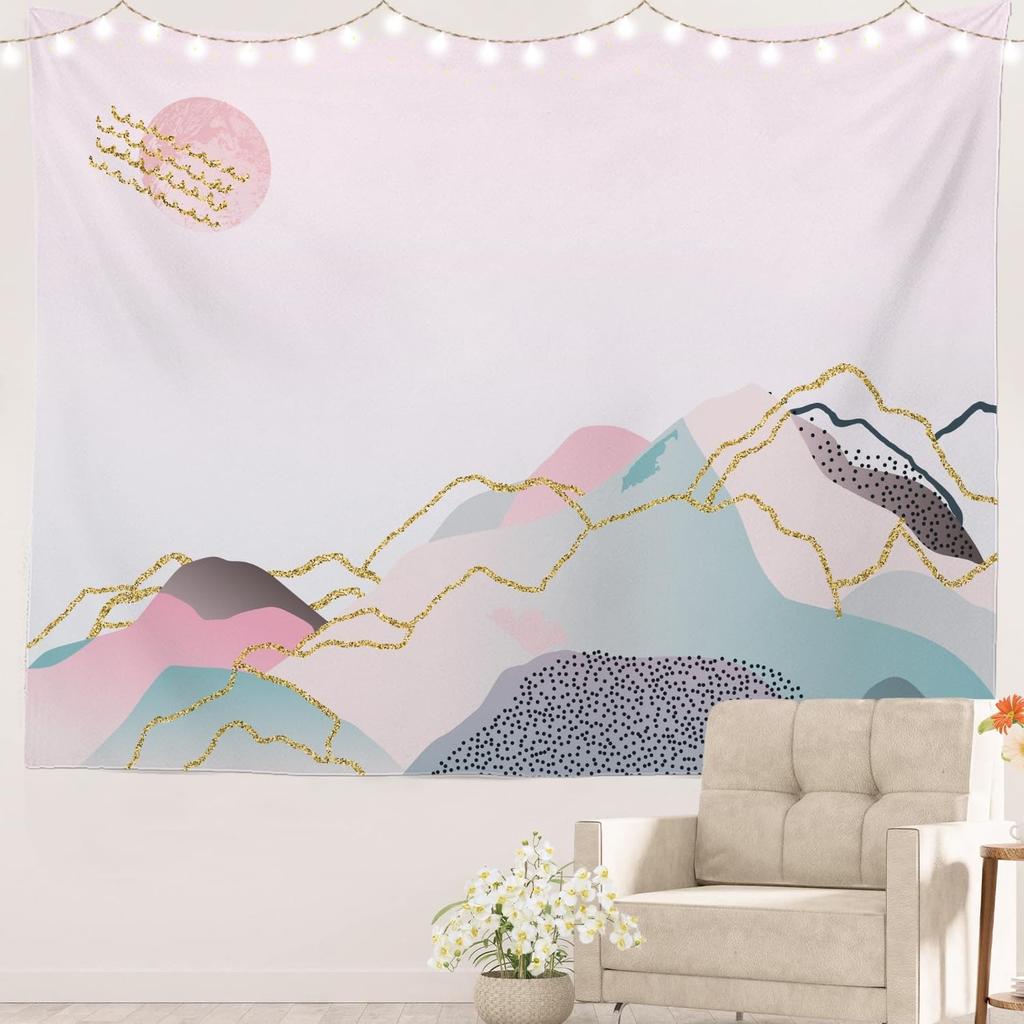 Rosa Kirschblüten Chinesische Landschaftsmalerei China Blüte Picknickmatte Hippie Trippy Wandteppich Wandkunst Dekor für Schlafzimmer Wohnzimmer