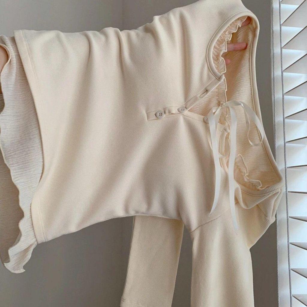 2024 Spring Ballet-Style Women's Long-Sleeve Slim-Fit Chic Two-Piece Top