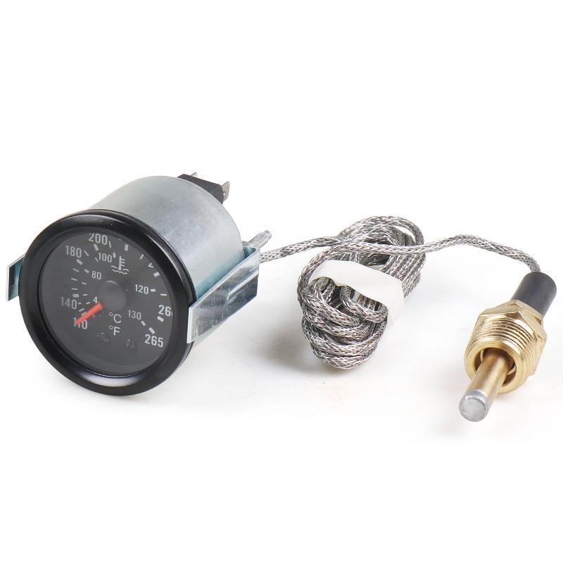 2" 52mm 12V Pointer Mechanical Water Temperature Temp Gauge 40-130℃,110-265℉,Yellow Light Car Meter with Sensor NPT 1/2, 1.8m Wire Length