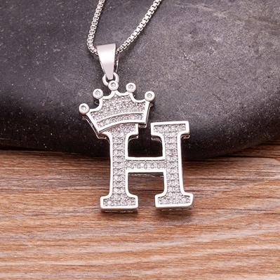 Nidin Luxury A-Z Crown Alphabet Pendant Chain Necklace Punk Style Lucky Initial Name Jewelry Fine Party Wedding Birthday Gift