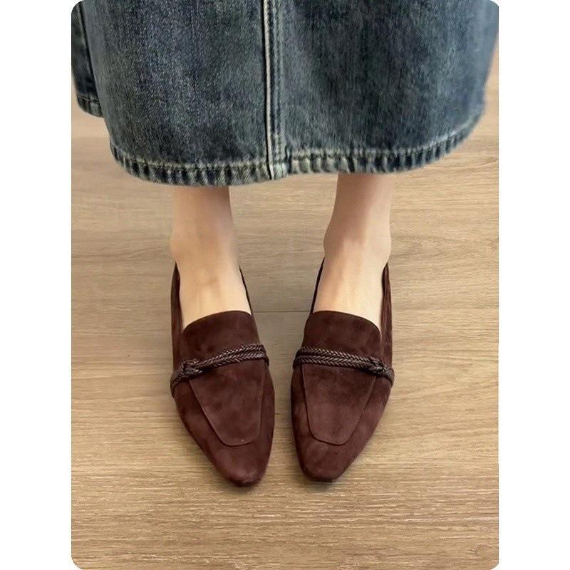 Literary and retro style loafers, women's one-pedal French single shoes, lazy Doudou shoes