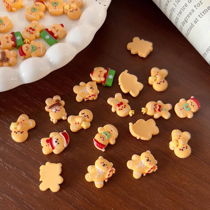 10 ks Kawaii Vánoční perníček los pryskyřičné ozdoby na nehty kreslené kreativní žlutý medvídek sněhulák dekorace na nehty DIY nehty