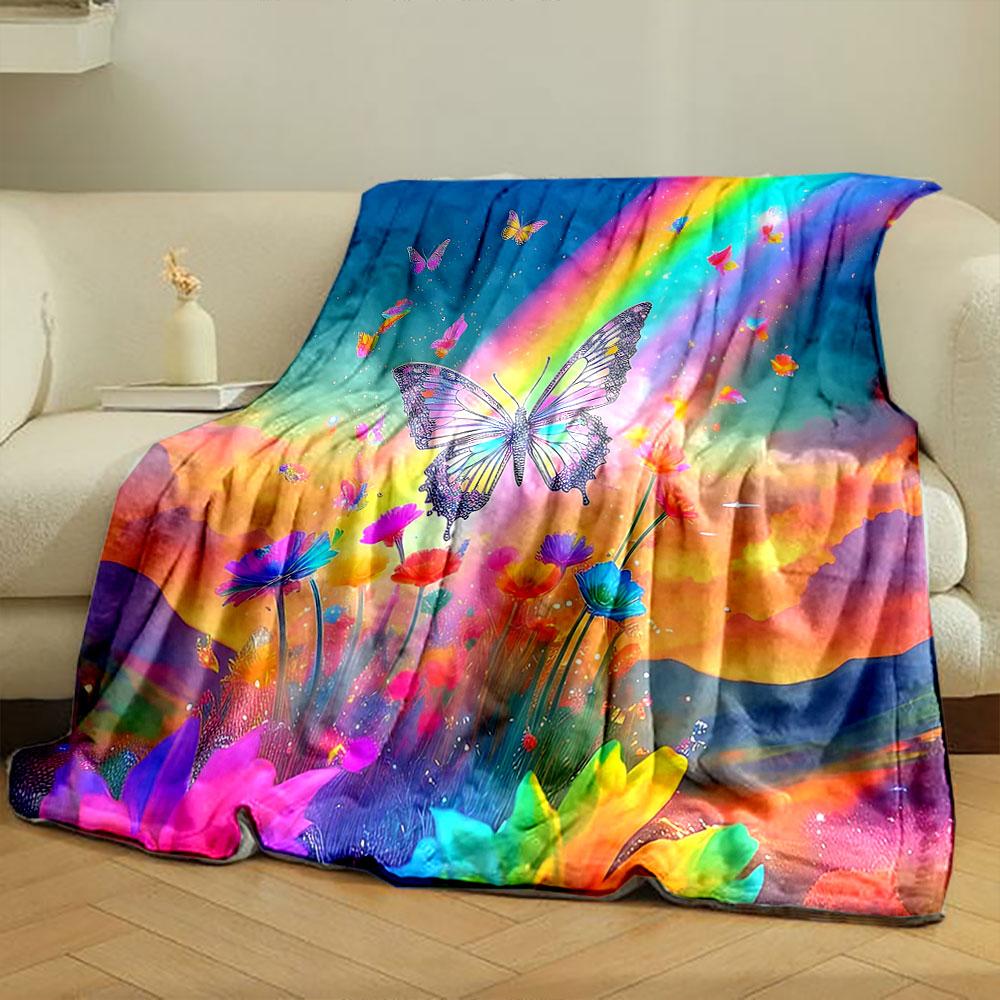 Colorful Butterflies and Rainbow Fantasy print blanket soft and cozy perfect for the living room bed sofa or a nap,gift