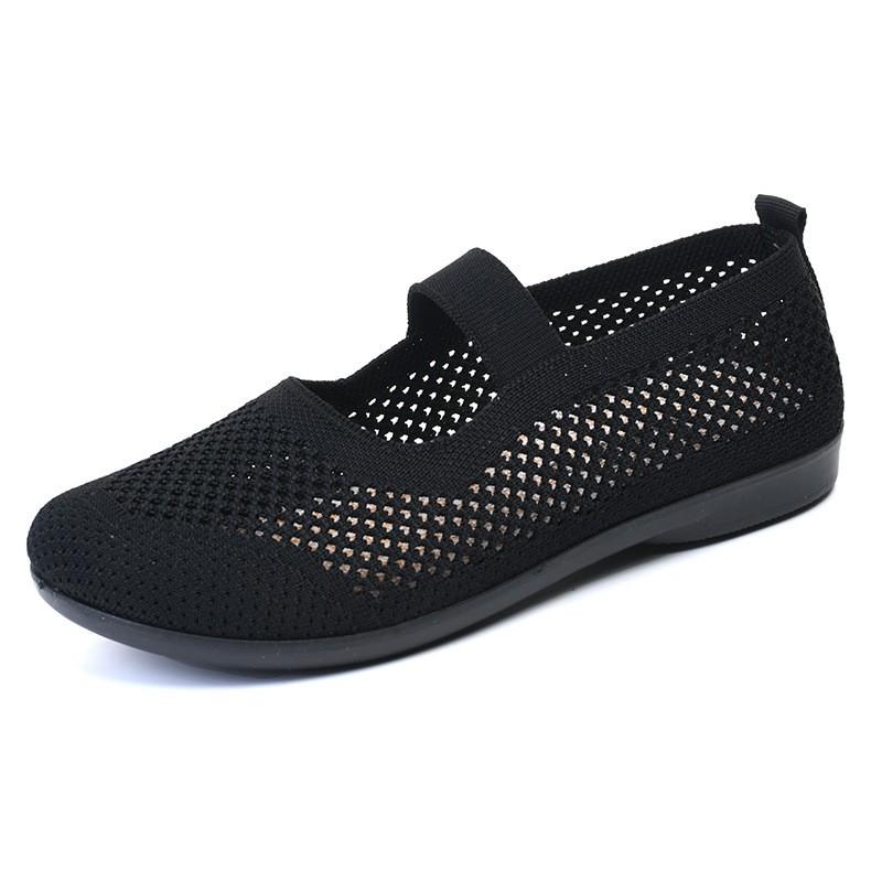 Womens Breathable Mesh Flat Slip-On Shoes Comfort - Low Heel Round Toe Casual Walking
