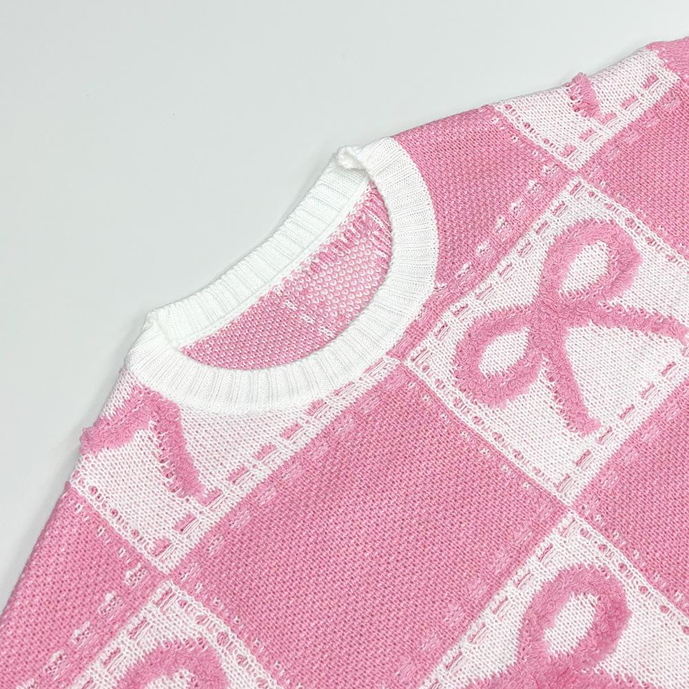 Herbst und Winter Neuer Süßer Weihnachtspullover mit rosa Schleife Gestrickt Lockeres Oberteil Damenbekleidung