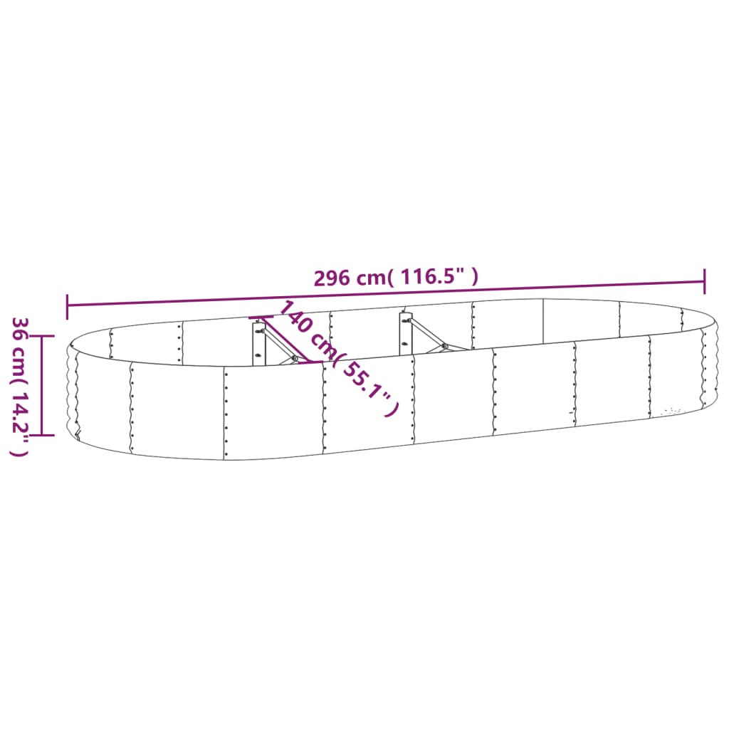 Raised Garden Bed Galvanized Steel 296 X 140 X 36 Cm Green