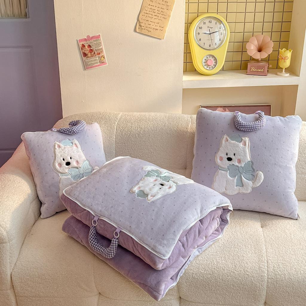 Cute Soft Flannel 2-in-1 Pillow Blanket Thickened Foldable Multi-Function Nap Blanket Comforter Car Pillow Girls Birthday Gift