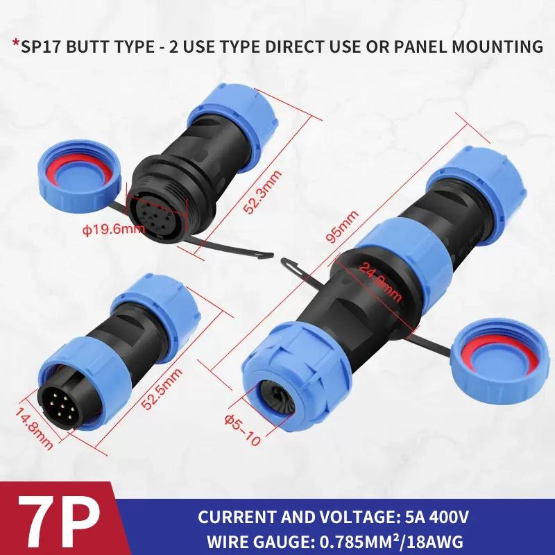 SP17 IP68 Waterproof Connector Docking Male Female Set Plug Socket 2/3/4/5/6/7/9Pin Wire Electric Aviation Cable Connector