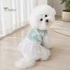 Breathable Dog Clothing Knitted Sleeveless Dress, White Tutu Puppy Princess Cute Girl Dress Pet for Summer with Lace Faux Pearl Bow, Female Small Dogs