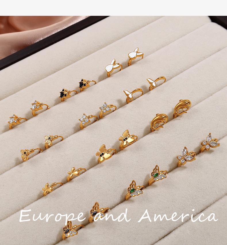 INS Style 18K Gold-Plated French Zirconia Earrings: Butterfly & Rabbit Design for Women - Lightweight, Colorfast, High-End Feel