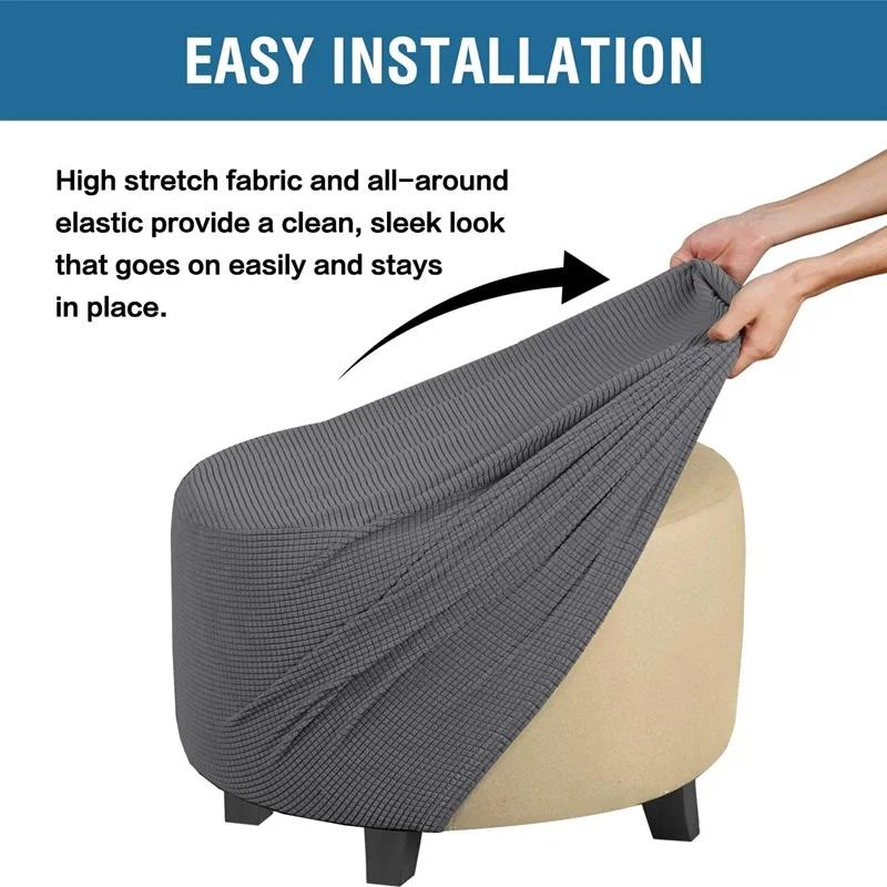 All Inclusive Round Ottoman Cover Spandex 1PC Footstool Protector Elastic Polar Fleece Footrest Slipcover For Living Room Home