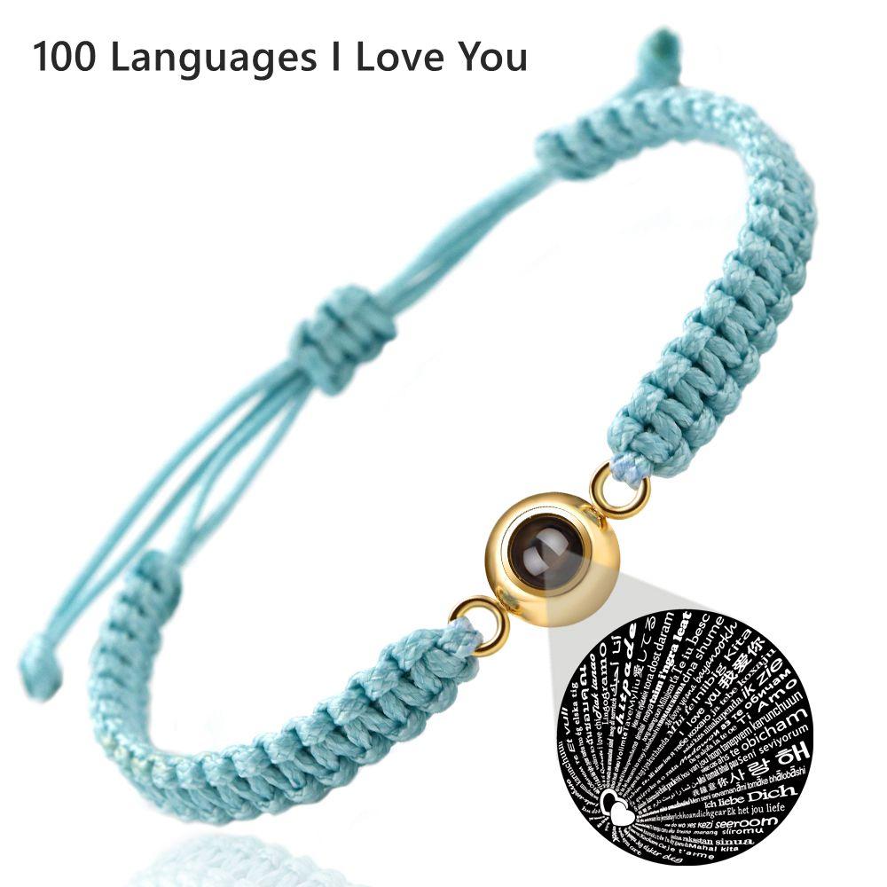 Bracciale Personalizzato Con Foto A Proiezione - I Love You In 100 Lingue, Gioiello Con Immagine Interna, Regalo Unico Per Fidanzati, Matrimonio, Anniversario (Regolabile)