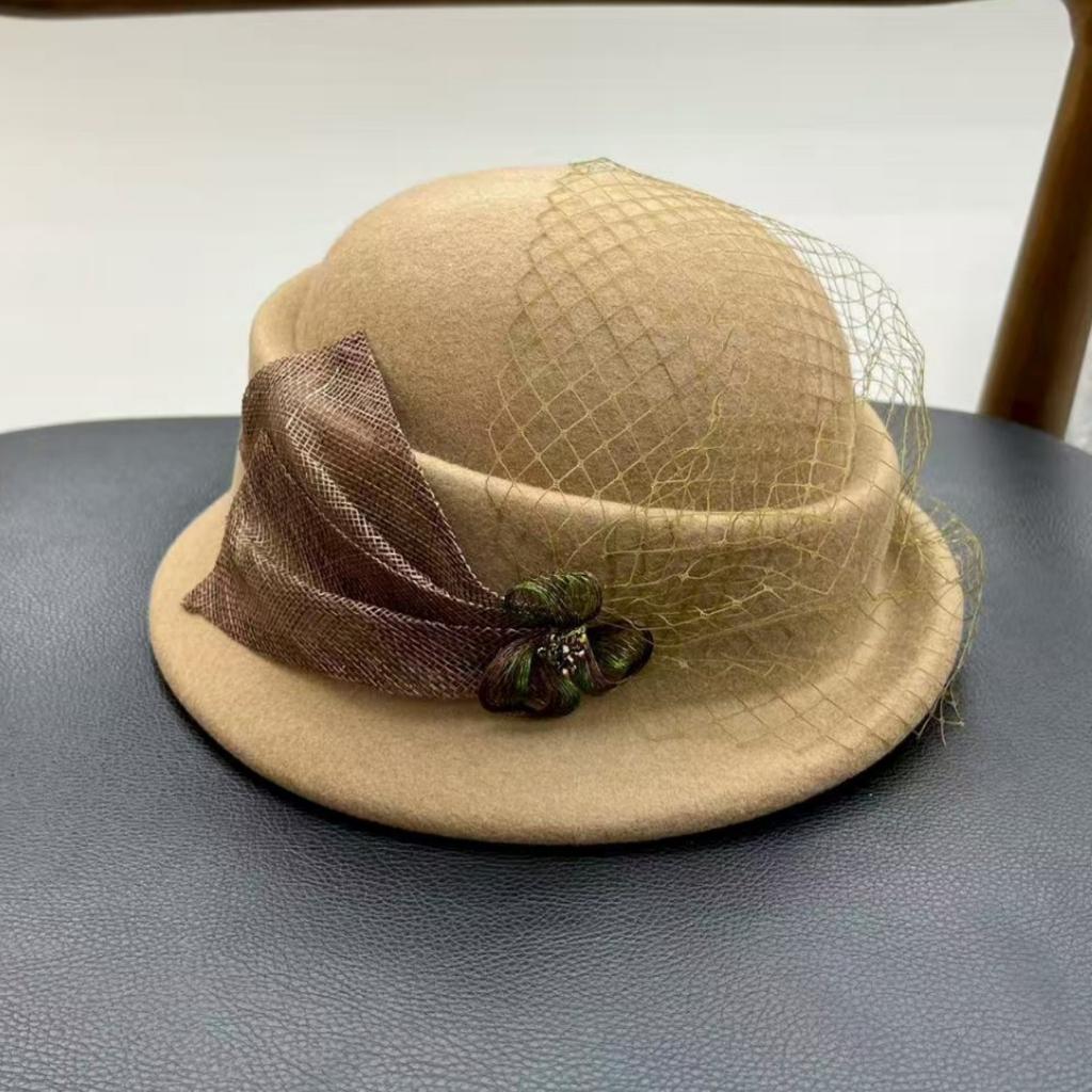 French high-quality hemp yarn flower beret children autumn and winter Australian wool pot hat celebrity style sweet top hat