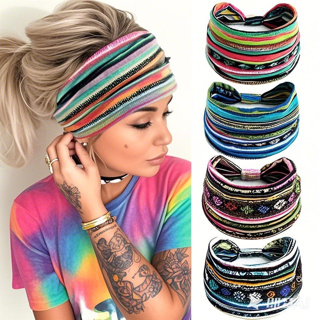 Bohemian Print Yoga Headband - Wide, Sweat-Absorbing Headscarf