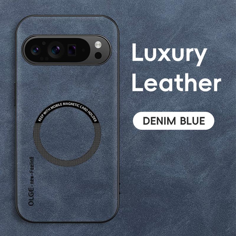 

Роскошный тонкий магнитный чехол из кожи ягненка для Google Pixel 9 Pro XL 8 Pro 7A для Magsafe противоударный матовый чехол для телефона Google Pixel 9 синий