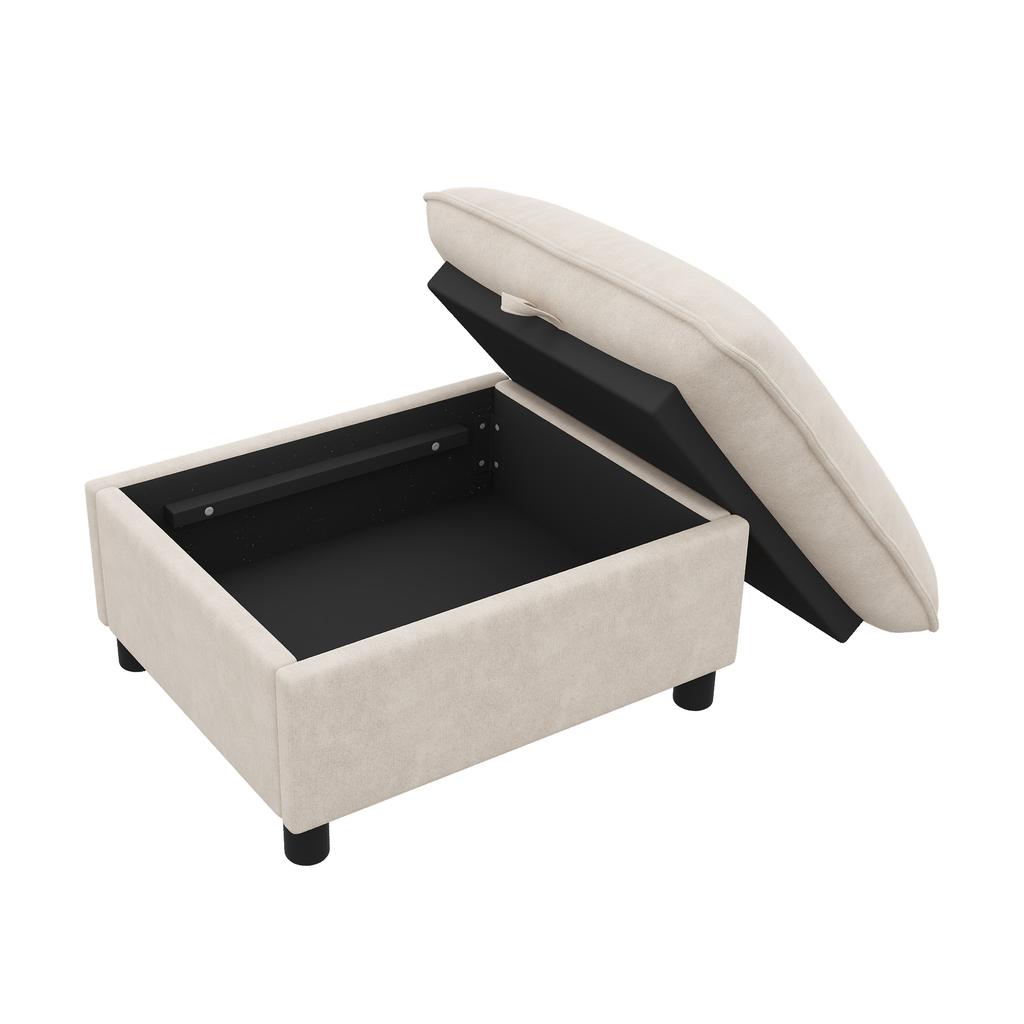 Sofa Stool with Storage, Chenille, Padded Footstool Bench with 8 Cm Legs, Versatile Seat Cushion for Living Room, Bedroom, Beige, 98x65x48 Cm