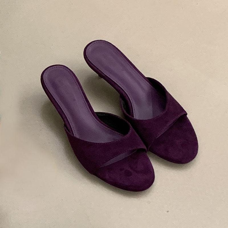 Fashion New In Footwear Round Toe Ladies Low Heel Slides Slippers Female Sandals Shoes Fashion Flock Women Heeled Slippers Shoes Pumps